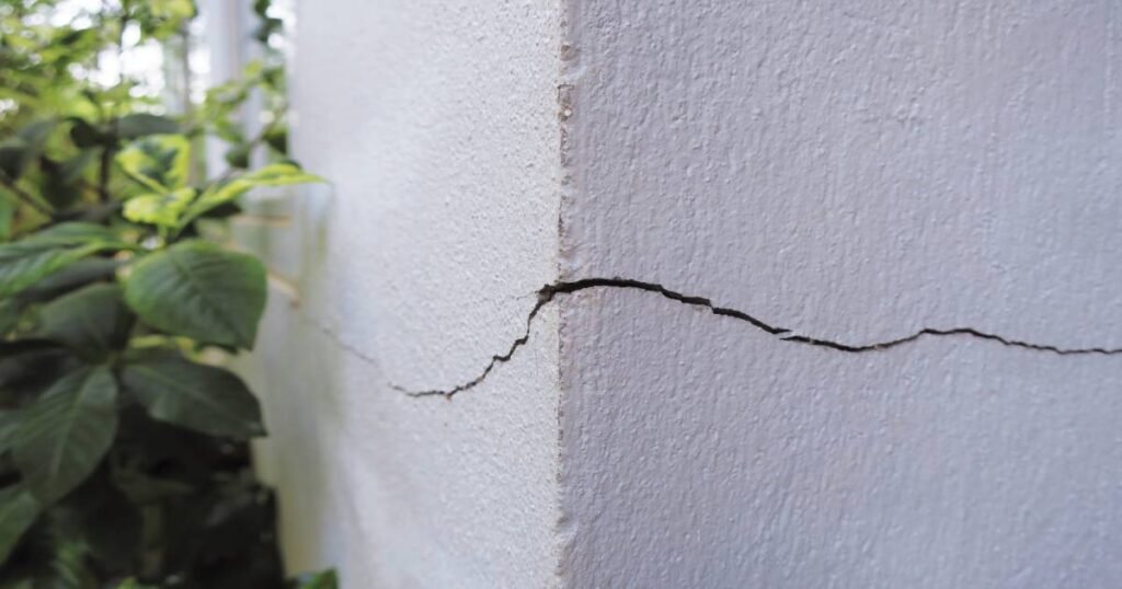Horizontale scheuren in concrete muur zijn gevaarlijk