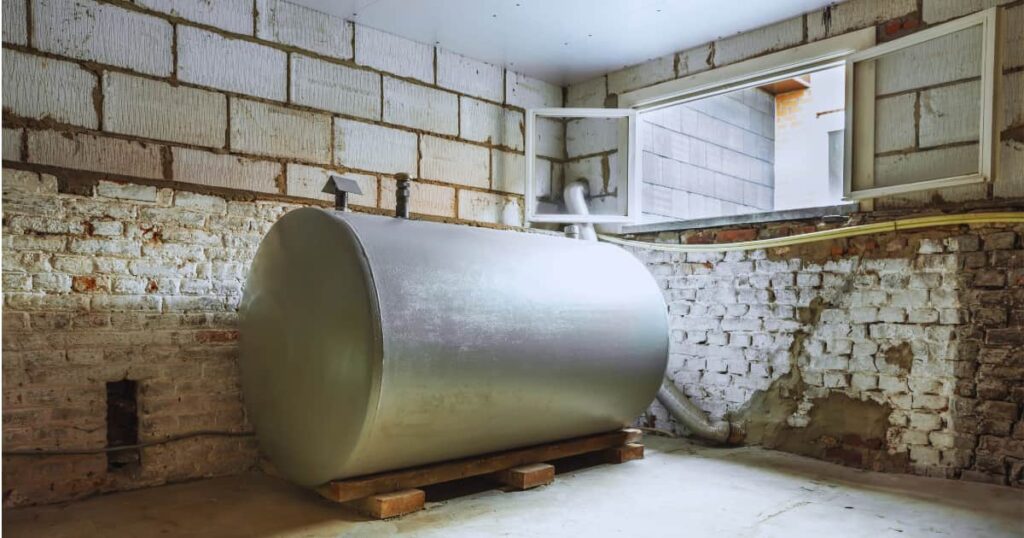 Dit is een mazouttank die binnen staat.